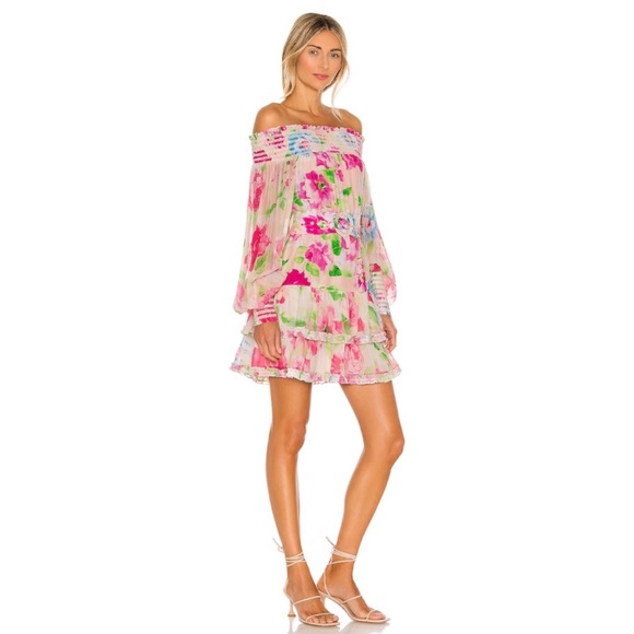 NWT Rococo Sand Alora Mini Off Shoulder Dress Floral Multi Pink Small - Picture 2 of 12
